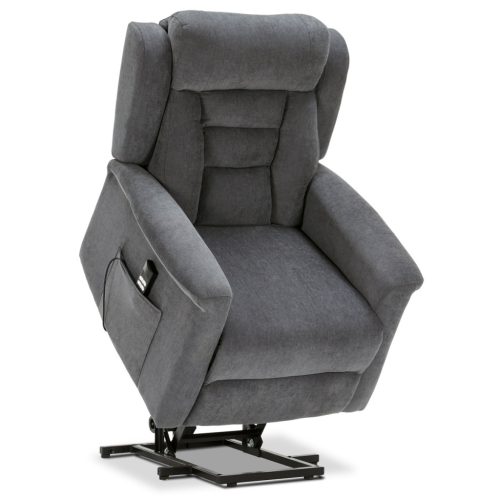 Fotoliu relax si TV cu control electric, functie stand-up, tapiterie din stofa gri, 2 motoare