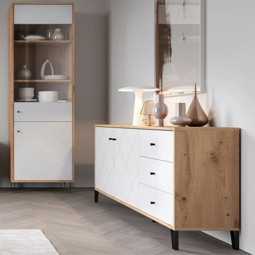 Comodă BACARDI 183 cm stejar artisan și alb