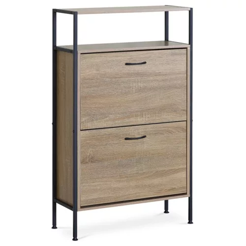 Dulap pentru pantofi, 2 compartimente, decor stejar, MDF