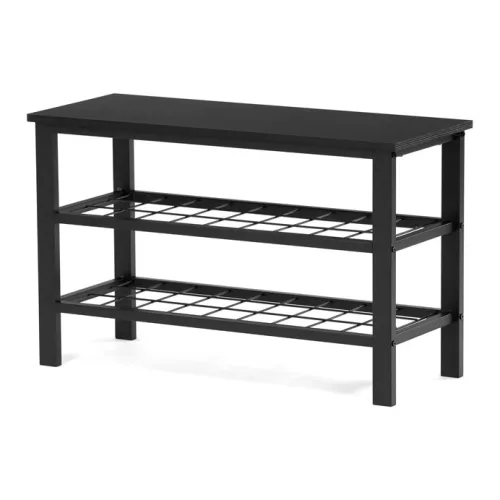 Suport pentru pantofi din metal negru, cu 2 rafturi