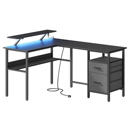 Birou calculator 150x120 cm, MDF, negru, APC-E1395 BK