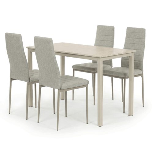 Set de dining pentru 4 persoane, cu scaune gri și masă crem, dimensiune masă: 110x70x75 cm, ASE-1039 CRM2
