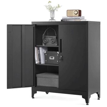 Comodă 80x40x90 cm, metal, negru, AUS-E1113 BK