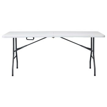   Masă pliabilă pentru camping, culoare alb, 180×70 cm, cu mâner pentru transport ușor