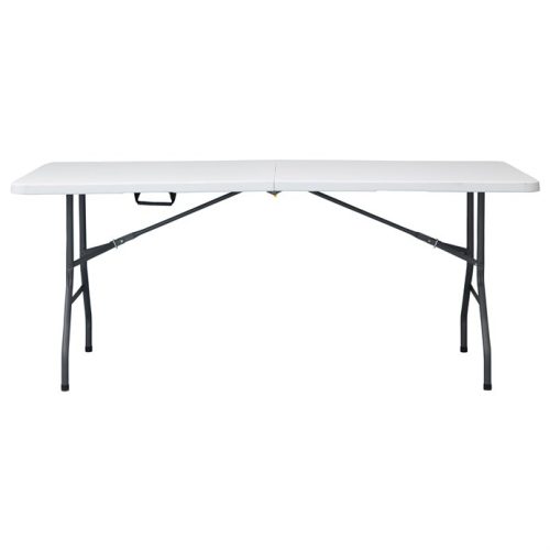 Masă pliabilă pentru camping, culoare alb, 180×70 cm, cu mâner pentru transport ușor