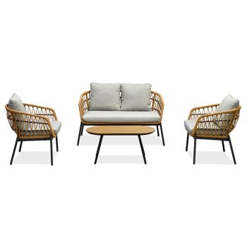   Set Mobilier de Grădină, Metal + Poliratan, Maro. AZ-L1880 NAT