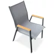 Scaun de grădină textilen gri, cadru metalic gri, cotiere polywood decor stejar
