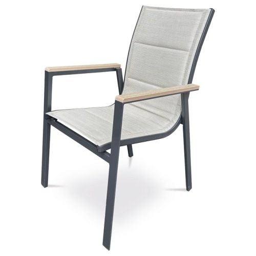 Scaun de grădină textilen bej, aluminiu, culoare neagră