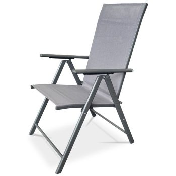   Scaun de grădină cu unghi reglabil, textilen gri, cadru metalic gri