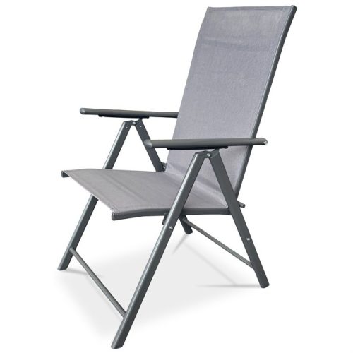 Scaun de grădină cu unghi reglabil, textilen gri, cadru metalic gri