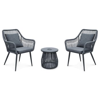   Set mobilier grădină 1+2, iluminare solară, metal, gri, AZS-L1314 GREY