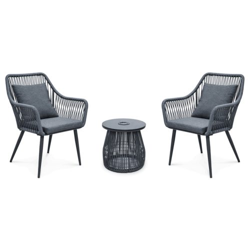 Set mobilier grădină 1+2, iluminare solară, metal, gri, AZS-L1314 GREY