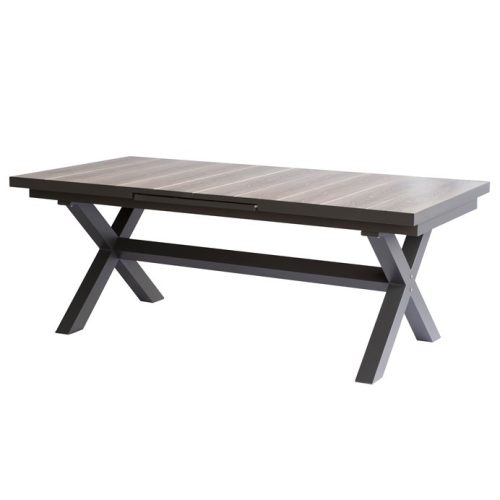 Masă Extensibilă de Grădină, blat ceramic decor stejar 200+60x100x77 cm, structură aluminiu