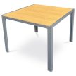 Masă de grădină 90×90×73 cm, blat polywood decor stejar, structură metalică gri