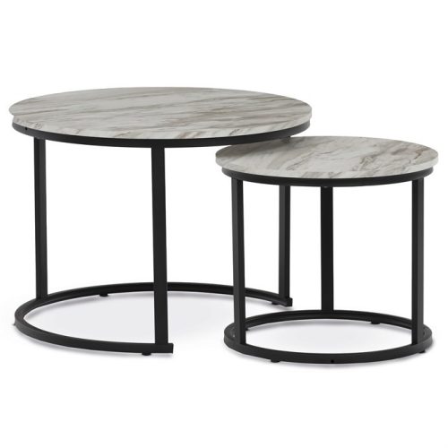 Masă de cafea 70×70 cm, MDF, model marmură albă. CT-X7122 WT