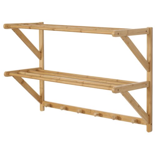 Cuier de perete cu două polițe pentru pălării, bambus, culoare natur, DR-B005 NAT