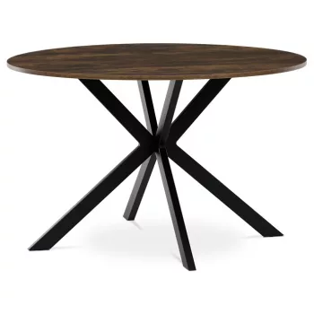   Masă rotundă de dining 120×120×75,5 cm, MDF Old Wood + picioare metalice negre