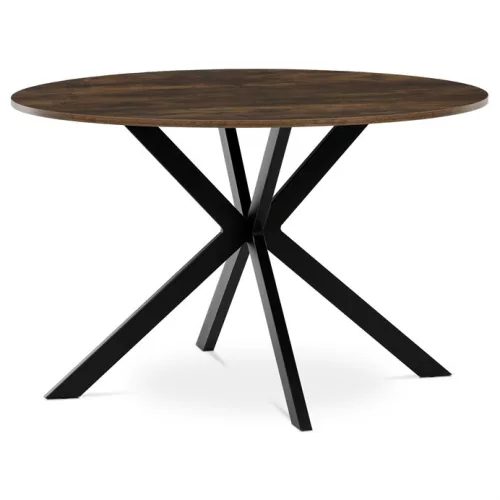 Masă rotundă de dining 120×120×75,5 cm, MDF Old Wood + picioare metalice negre