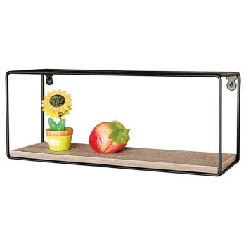   Raft modern din stejar cu cadru metalic negru, MDF și metal, P-062