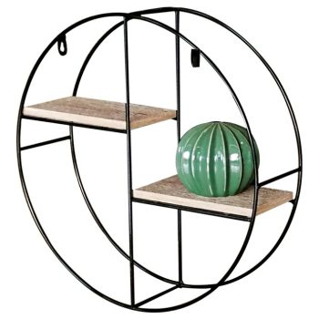   Raft modern rotund, diametru 36 cm, stejar și metal negru, P-063