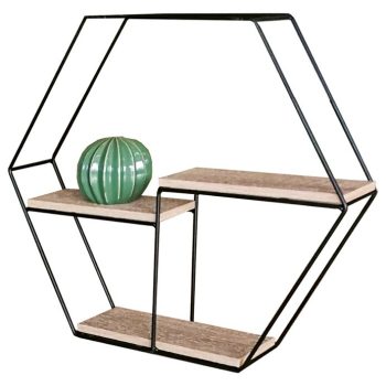   Raft modern rotund, diametru 48 cm, stejar și metal negru, P-064