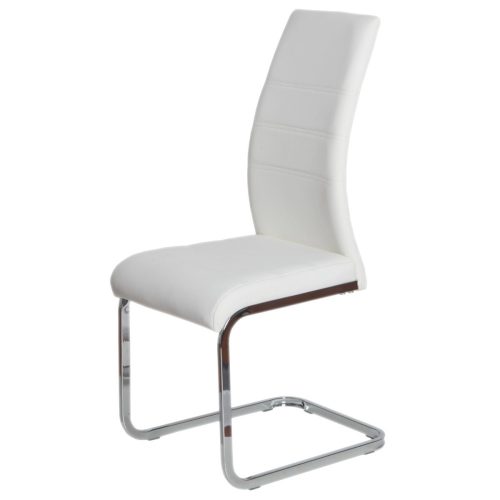 Scaun modern de sufragerie tip sanie alb. Cu tapițerie din piele artificială, picioare cromate strălucitoare DCL-408 De la Domestic Warehouse