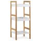 Etajeră de depozitare DR-013-3, din 3 piese, realizată din bambus, culoare natur, cu rafturi din MDF alb. Capacitate de încărcare: 9 kg.