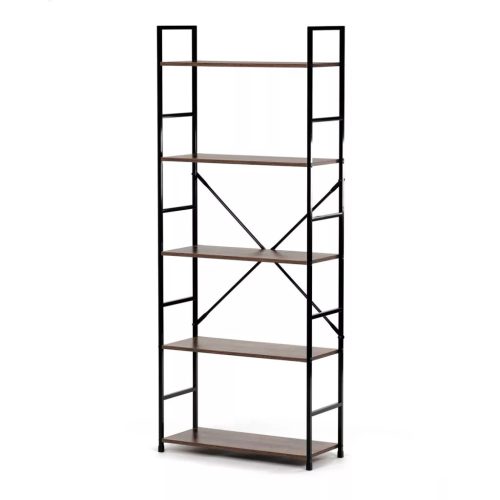 Bibliotecă, 5 rafturi, decor lemn vintage, MDF, lac negru