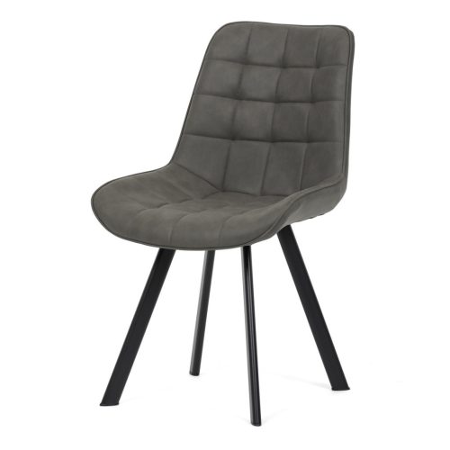 Scaun de sufragerie, tapițerie din stofă gri, efect de piele periată, picioare din metal negru din depozit