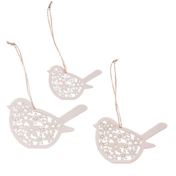   Pasări Suspendate Din Lemn ,  Decorație De Primăvară Cu Motive Florale, Culoare Albă  3Buc/Set