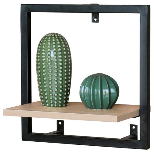 Raft de perete Modern Culoare Stejar cu ramă de Metal Neagră: 35x20 cm. Material: MDF și Metal P-071 Din Depozit