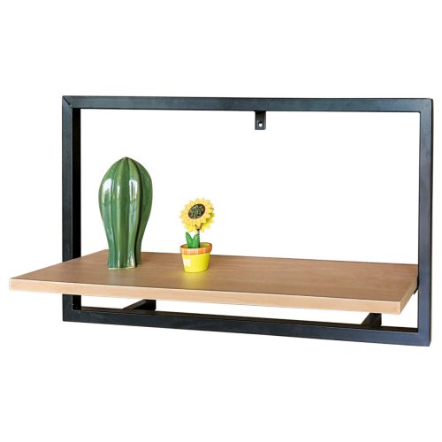 Raft de perete Modern Culoare Stejar cu ramă de Metal Neagră. Dimensiune: 65x20 cm. Material: MDF și Metal. P-074 Belföldi Raktárból