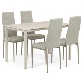   Set de dining pentru 4 persoane cu scaune gri și masă din travertin, dimensiuni masă: 110x70x75 cm, ASE-1039 CRM2