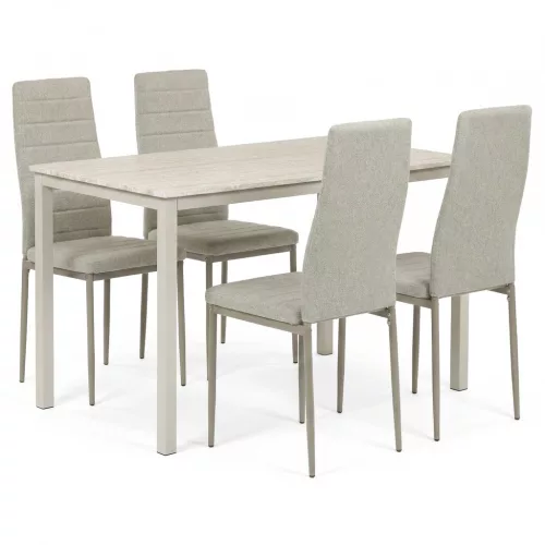 Set de dining pentru 4 persoane cu scaune gri și masă din travertin, dimensiuni masă: 110x70x75 cm, ASE-1039 CRM2