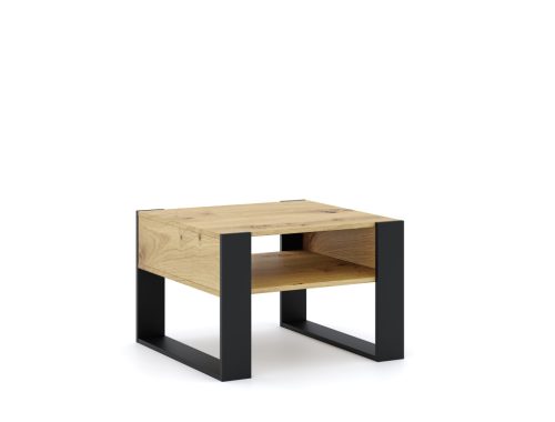 Masă de cafea Quadro, stejar lucrat manual - neagră