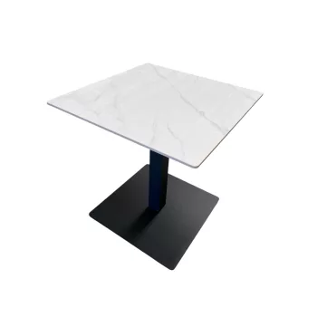   Masă bistro 70×70 cm, blat din ceramică sinterizată cu efect de marmură alb lucios