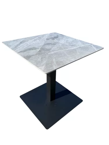 Masă bistro/cafenea din ceramică sinterizată, efect marmură gri, 70x70 cm
