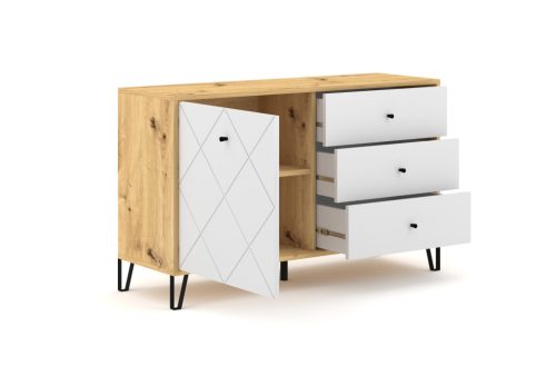 BILBAO comodă BL05 1D/3S de culoare stejar artisanal/alb mat