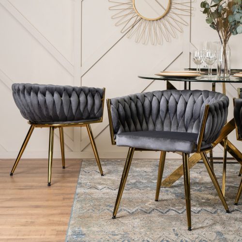 Scaun de sufragerie elegant cu tapițerie din catifea gri CAPRI