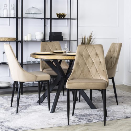 Scaun de sufragerie elegant cu tapițerie din catifea bej. CORK