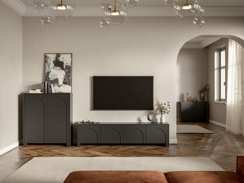 Suport TV ARCO 3D în negru. Lățime: 150 cm.