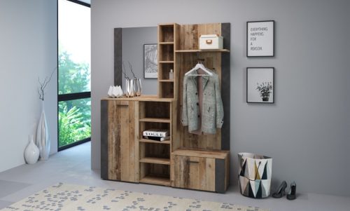 83168-12 Depozit modern pentru pantofi cu rafturi cromate în culoarea lemnului natural