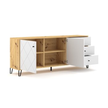   Comodă BILBAO BL06, 2 uși / 3 sertare, stejar artisan / alb mat