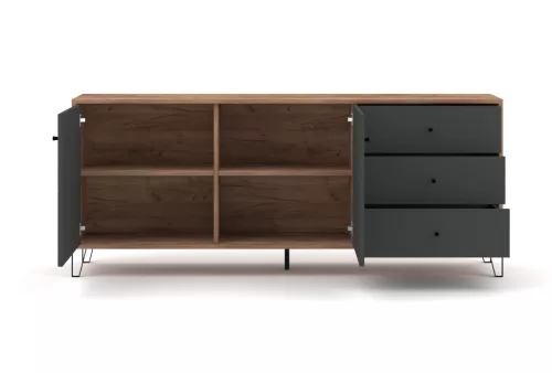 Comodă BILBAO BL06, 2 uși / 3 sertare, craft tobacco / grafit