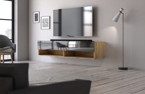 Comodă TV DERBY 140 1 ușă, stejar Wotan/negru lucios, 5W