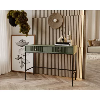 Masa de toaletă cu 2 sertare, Smoke Green/negru/auriu