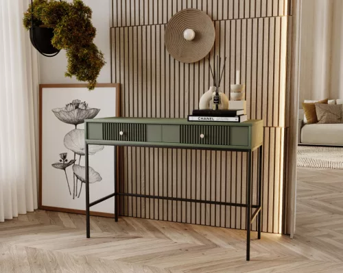 Masa de toaletă cu 2 sertare, Smoke Green/negru/auriu