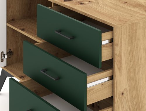 Comodă LUGO LU02 în finisaj stejar artisan/verde închis