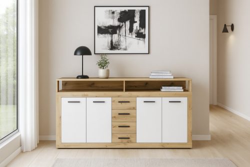 Comodă XXL/LUNA în culorile Stejar Artisan/Alb