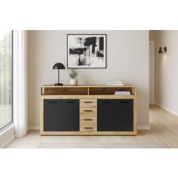 Comodă XXL/LUNA în culorile Stejar Artisan/Negru